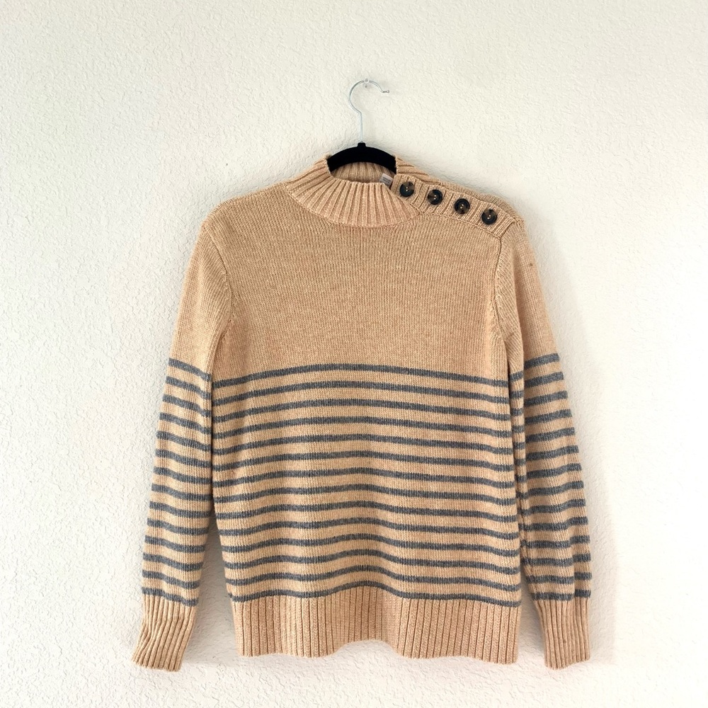 St. John’s Bay Women’s Button side Stripe Long Sleeve Pullover Sweater